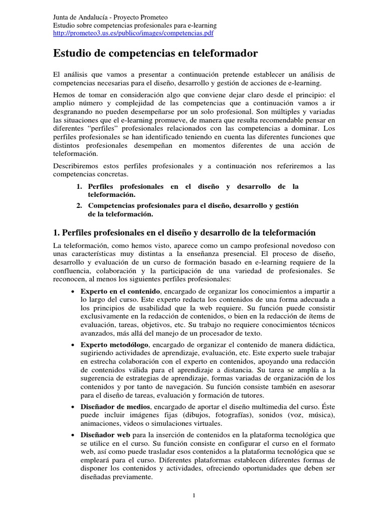 Junta de Andalucía Competencias Profesionales Para Elearning PDF Tecnologia Educacional