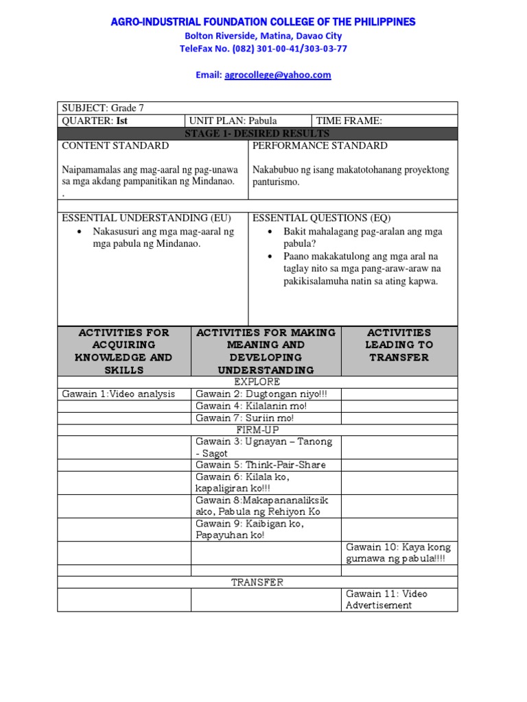 Filipino Unitplan | PDF