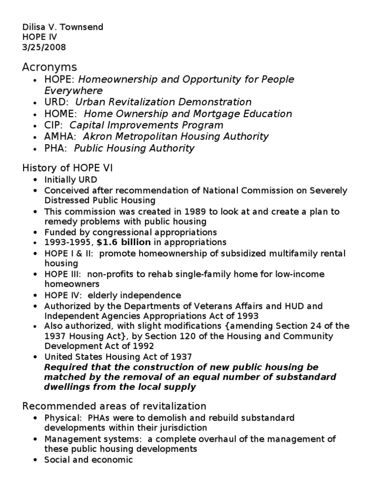 Overview of HOPE IV Program | PDF | Public Housing | Urban Renewal