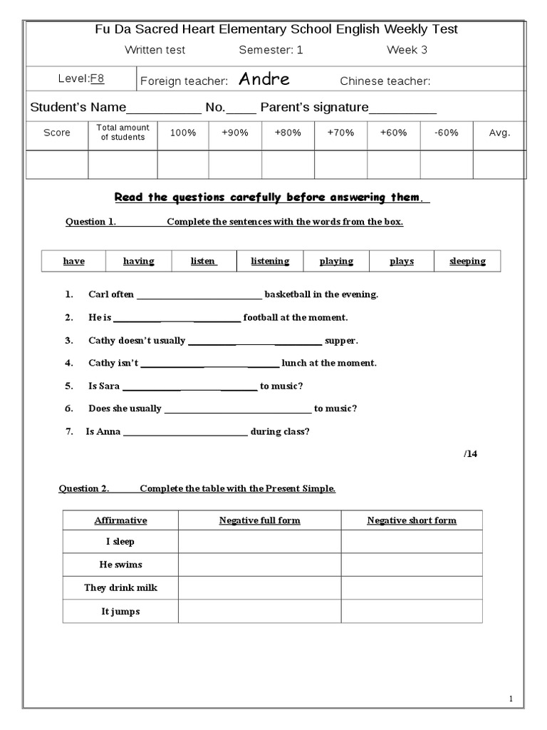 F8 English Weekly Test - Week 3 | PDF | Further Education | Schools