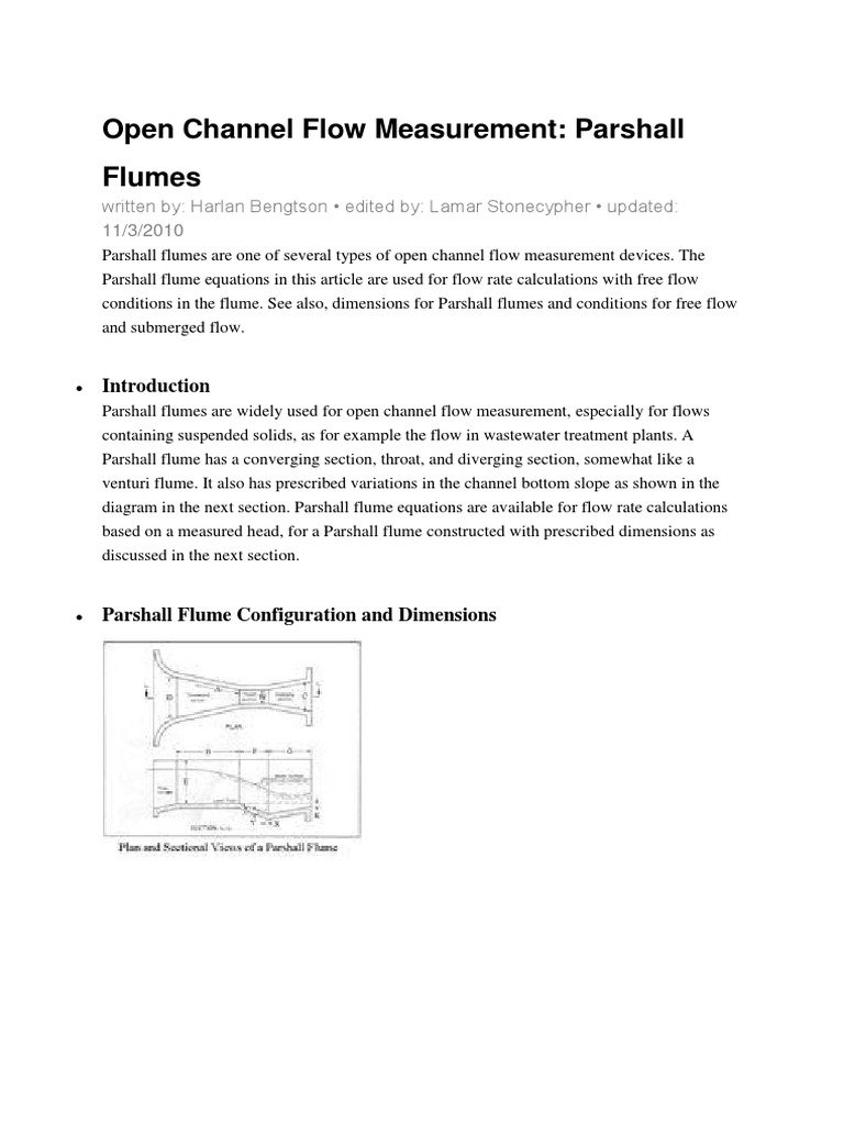 Parshall Flume Flow Measurement Guide | PDF | Liquids | Civil Engineering
