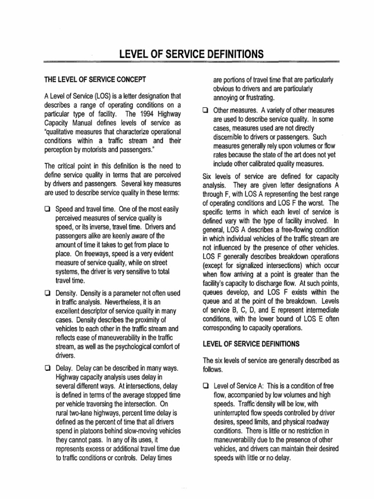 Level of Service Definitions PDF | PDF | Traffic | Road Transport