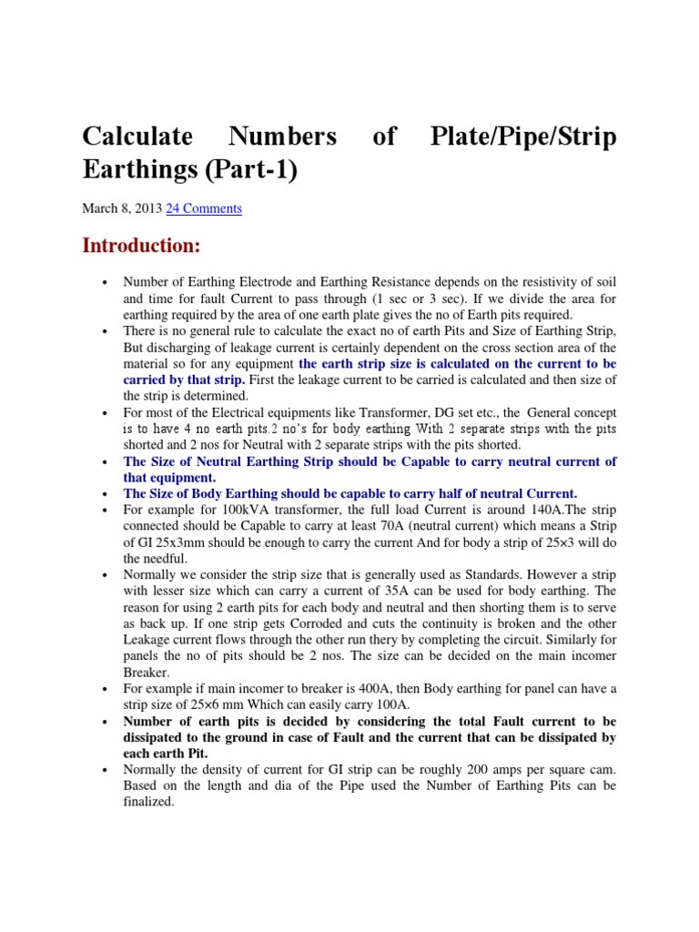 Electrical Earthing Calculation Guide | PDF | Electrical Resistivity ...