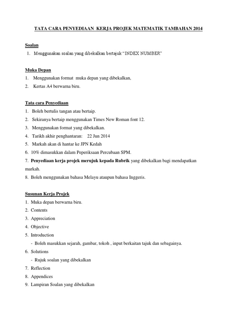 3 Tata Cara Penyediaan Kerja Projek Matematik Tambahan 2014 Pdf