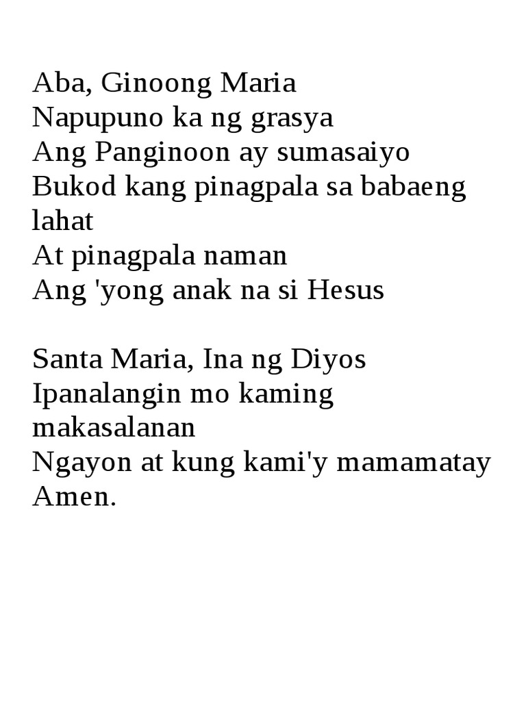 Aba Ginoong Maria Lyrics