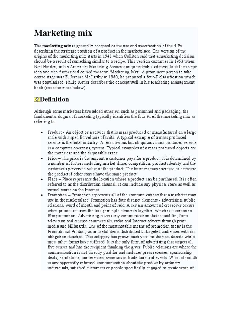 McCarthy's 4 Ps of Marketing Mix Explained | PDF | Promotion (Marketing ...