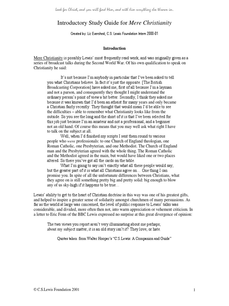 Study Guide Mere Christianity PDF C. S. Lewis God