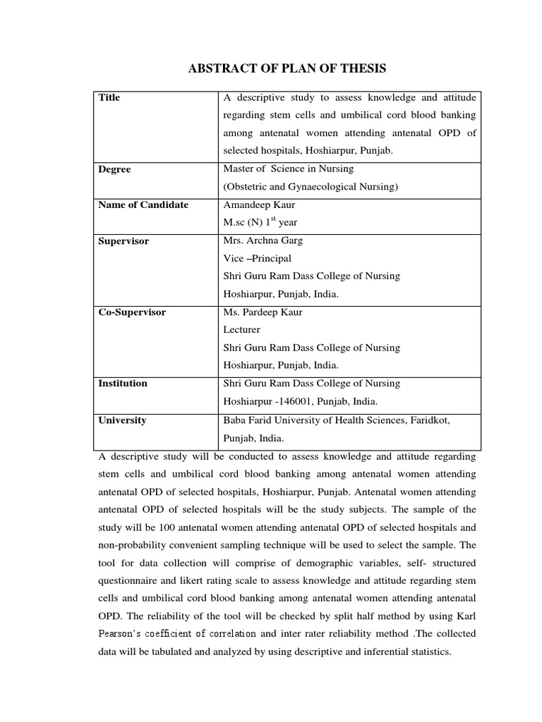 Abstract of Plan of Thesis | PDF | Science & Mathematics