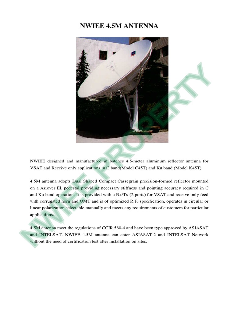 4.5Meter Compact Cassegrain Antenna for CBand and KuBand Receive