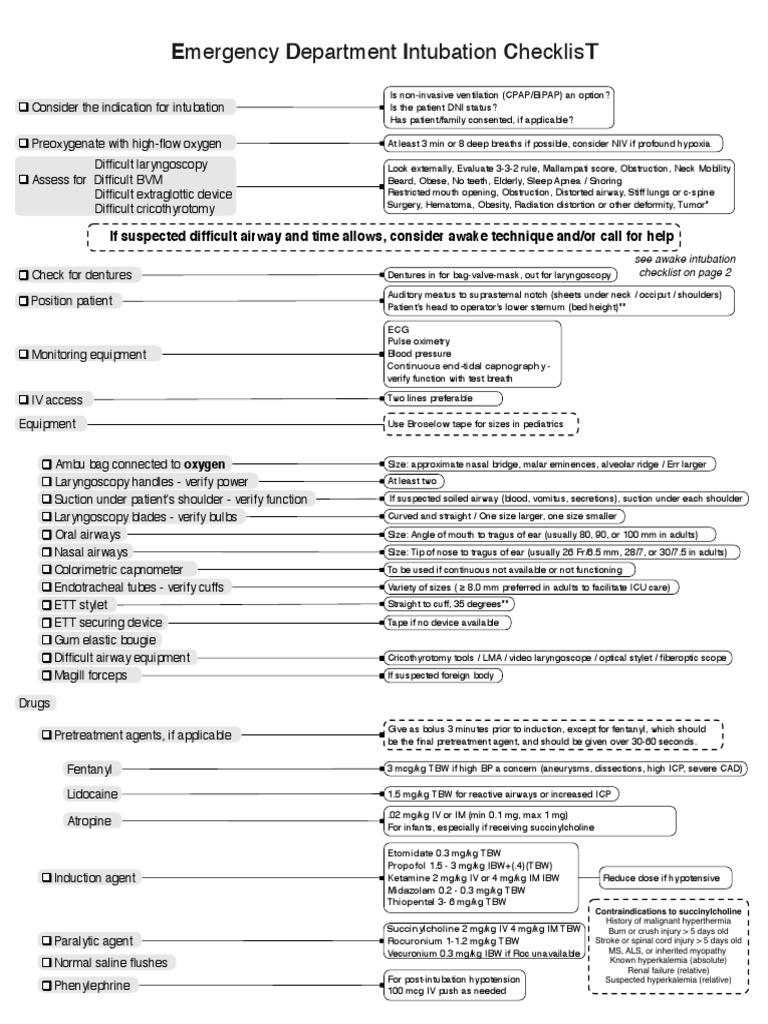 Emergency Intubation Checklist | PDF | Medicine | Health Sciences
