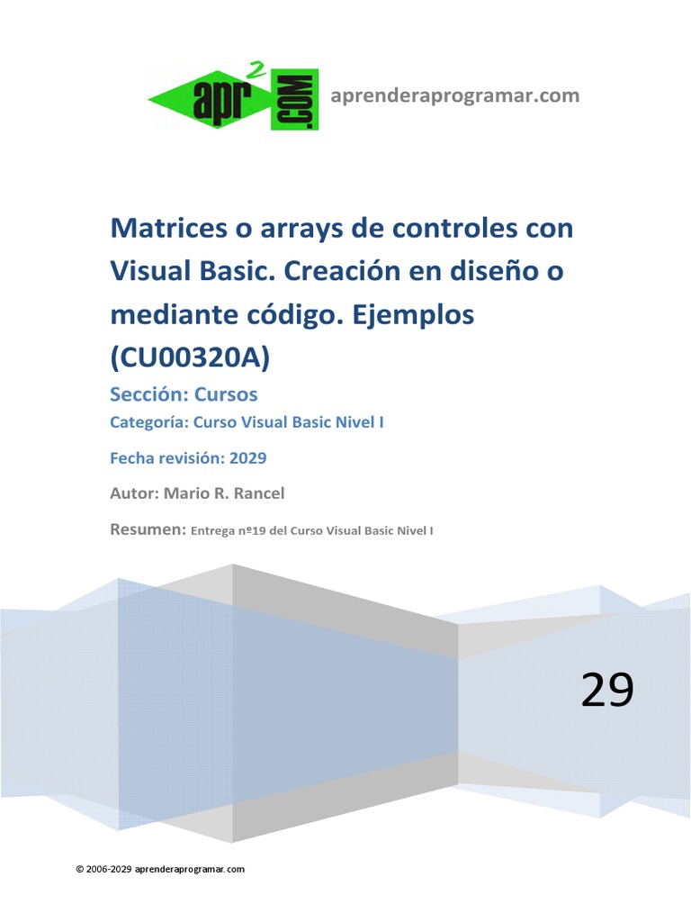 CU00320A Matrices Arrays de Controles Formularios Ejemplos Con Visual ...
