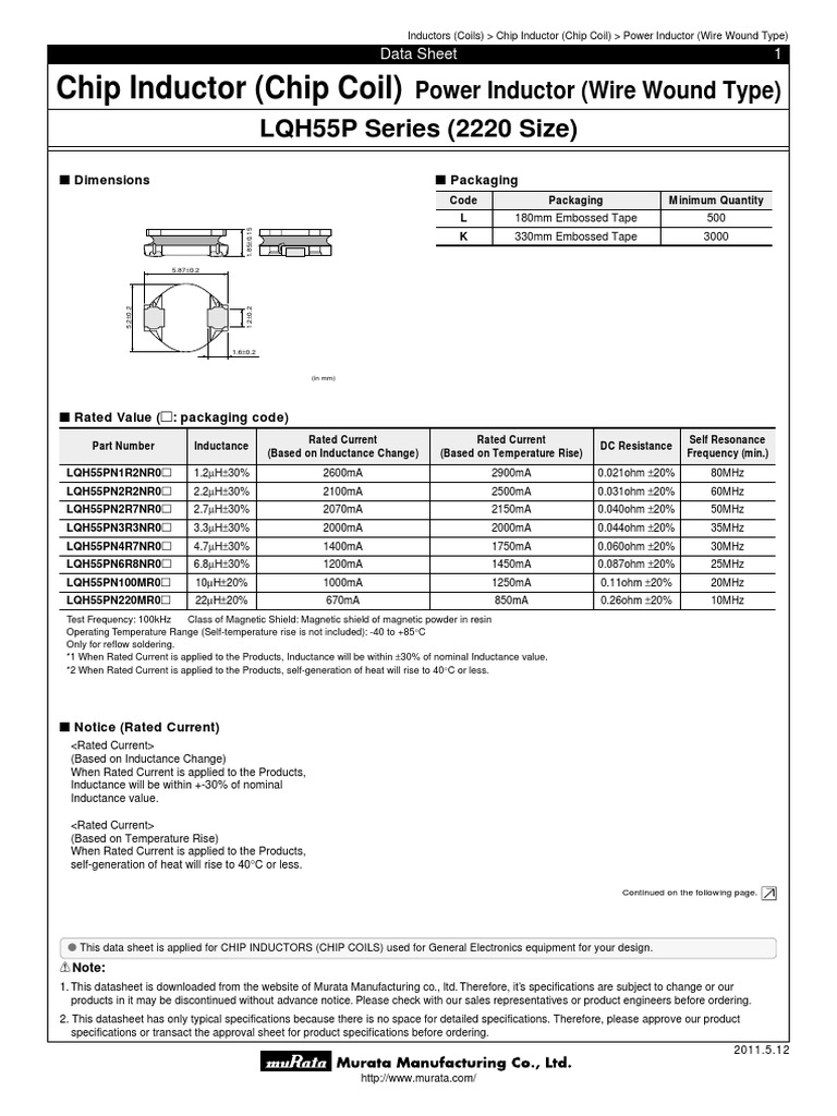 Murata LQH55P | Inductor | Electronics