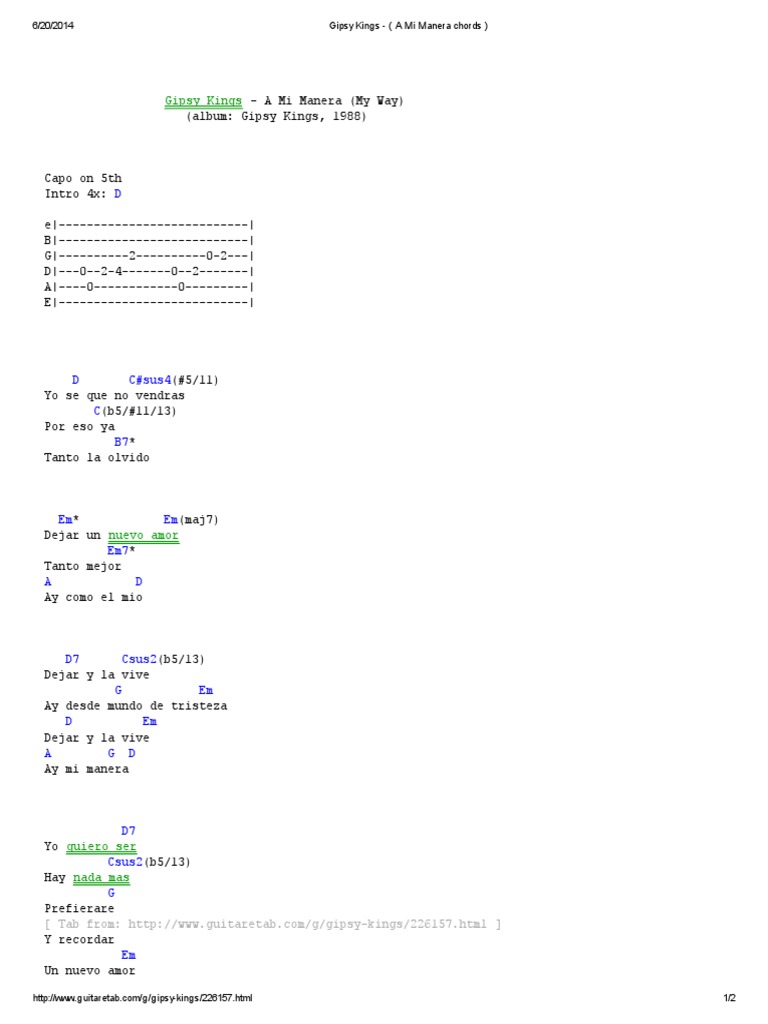 Gipsy Kings A Mi Manera Chords