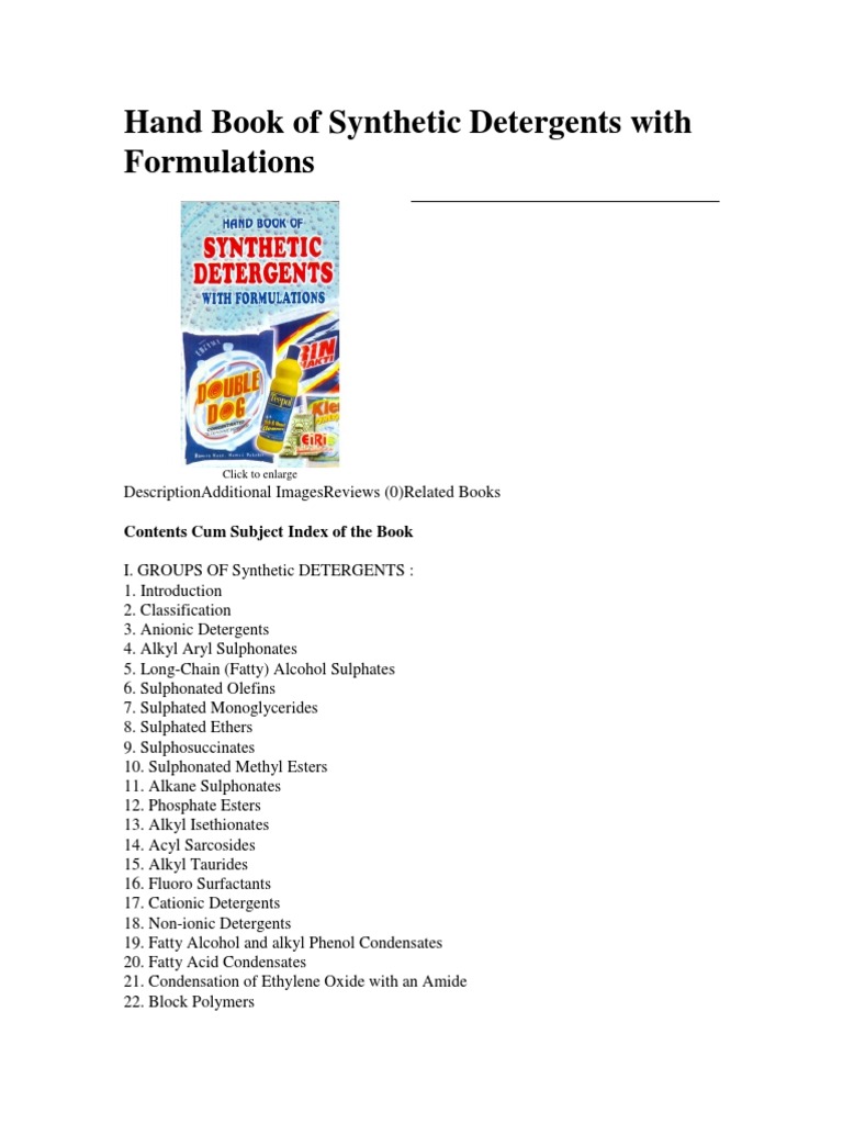 Synthetic Detergents With Formulations Hand Book Detergent Laundry