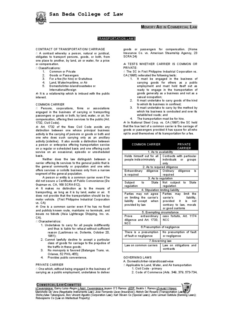 Governing Laws in Transportation Contracts A Comprehensive Summary of