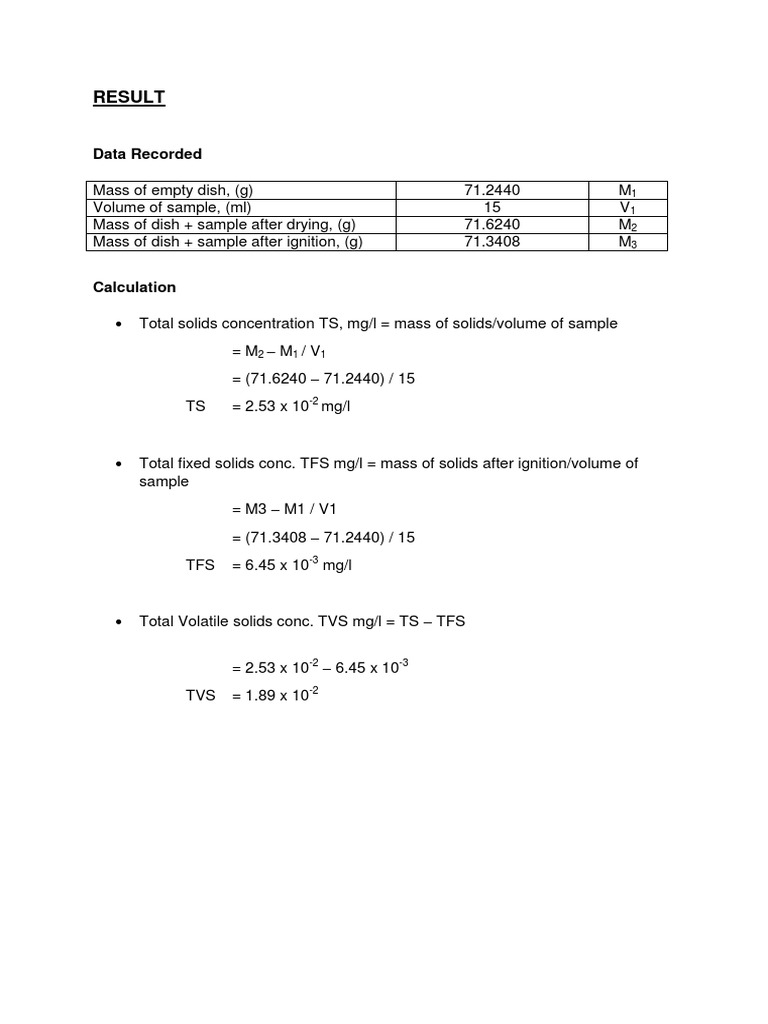 Solids Concentration Analysis Results | PDF