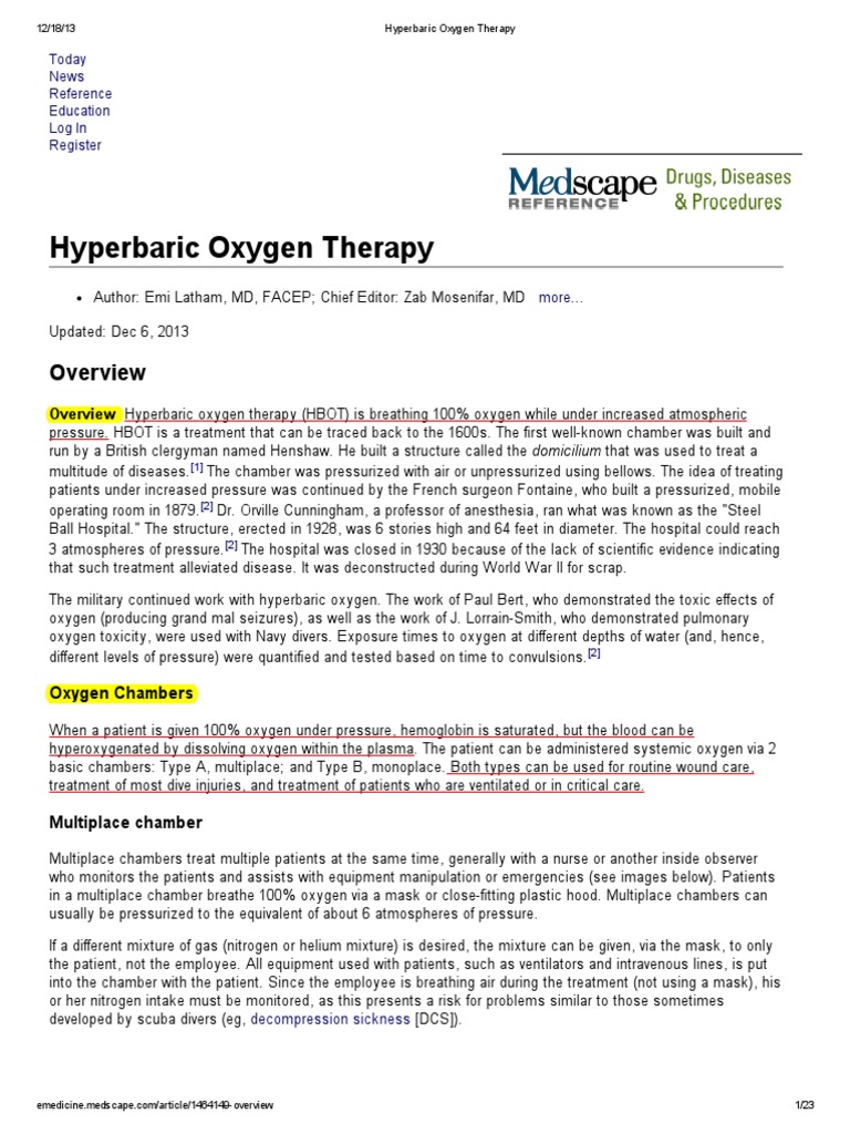 Hyperbaric Oxygen Therapy Overview | PDF | Wound | Health Sciences
