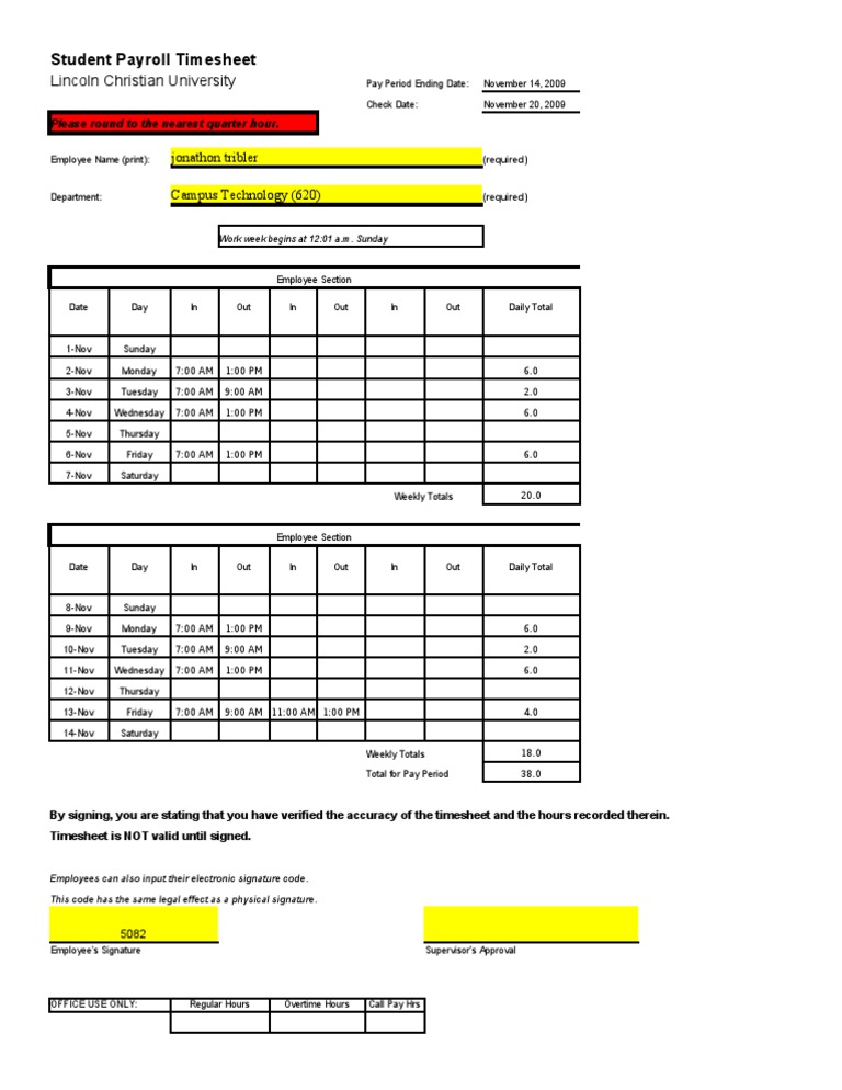 Student Payroll Timesheet Template | PDF | Workweek And Weekend | Business