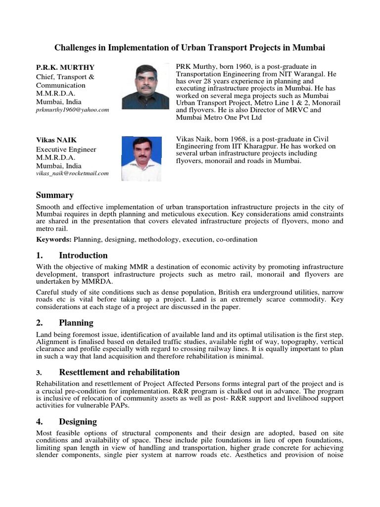 Urban Transport Project Challenges in Mumbai | PDF | Traffic | Transport