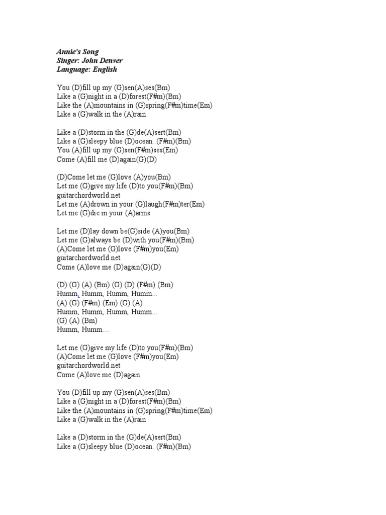 Annie's Song Lyrics by John Denver | PDF | Art