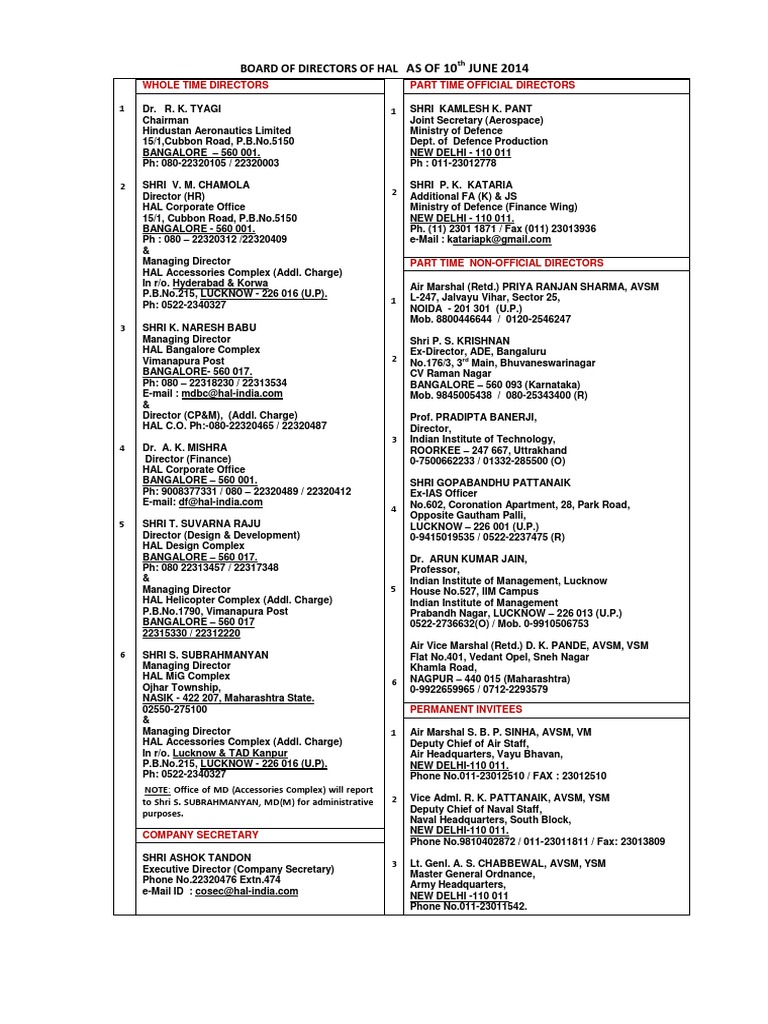 Board of Directors of Hal: ASOF10 JUNE 2014 | PDF | Military Aviation ...
