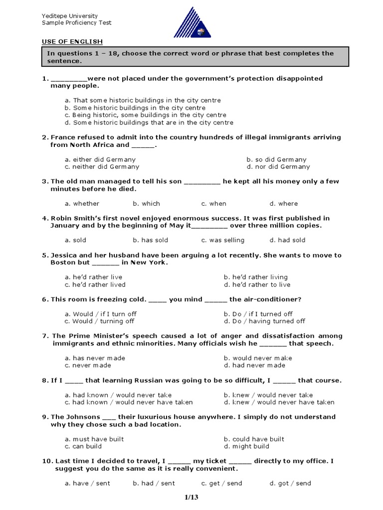Sample Proficiency Test PDF