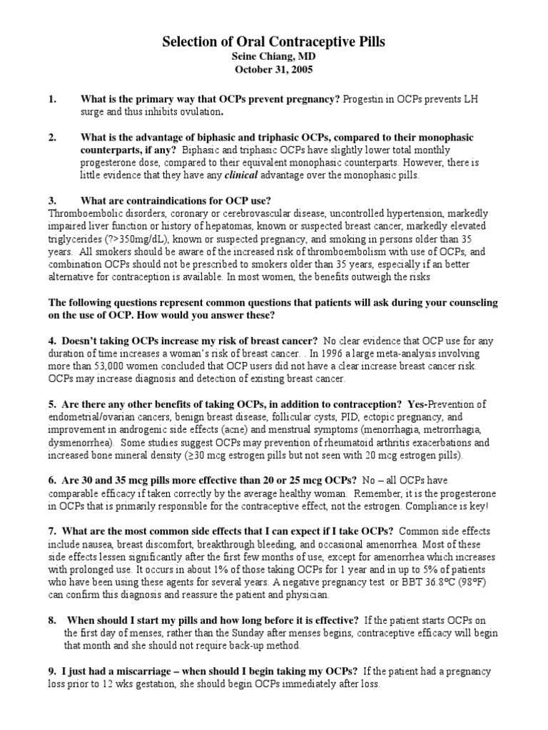 OCP&Chart Combined Oral Contraceptive Pill Sexual Health