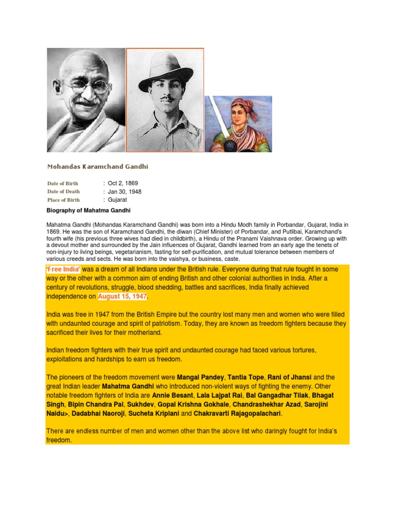 Indian Freedom Fighters Overview | PDF | History