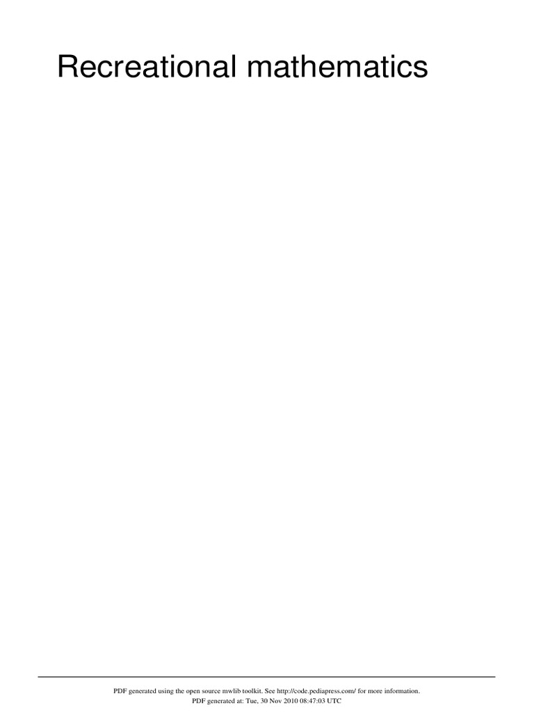 Recreational Mathematics Recreational Mathematics Popular Scholarship