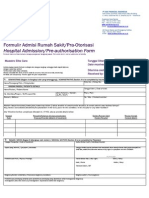 Hospital Admission - Pre Authorisation Form