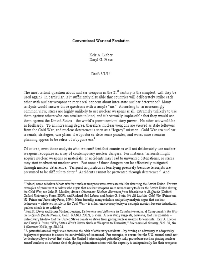 Conventional War and Escalation | PDF | Nuclear Weapons | Deterrence Theory
