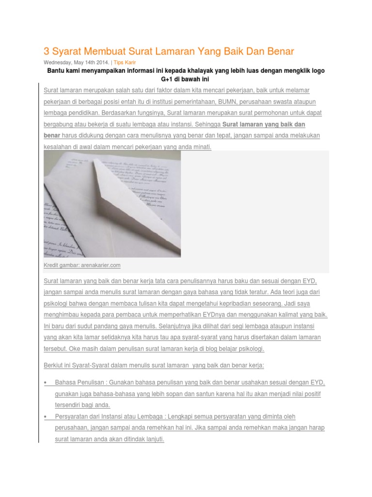 Surat Lamaran Yang Baik Dan Benar