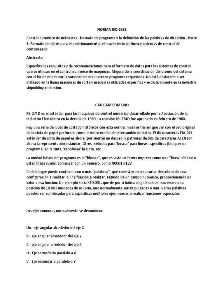 Norma ISO 6983: Formato de Programa CNC | PDF | Industrias | Producción ...