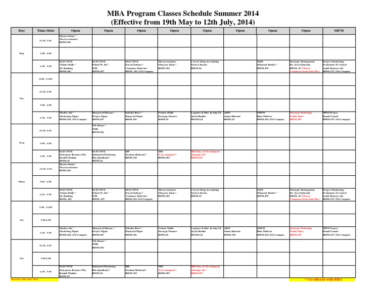 MBA Program Schedule For Summer 2014 | PDF