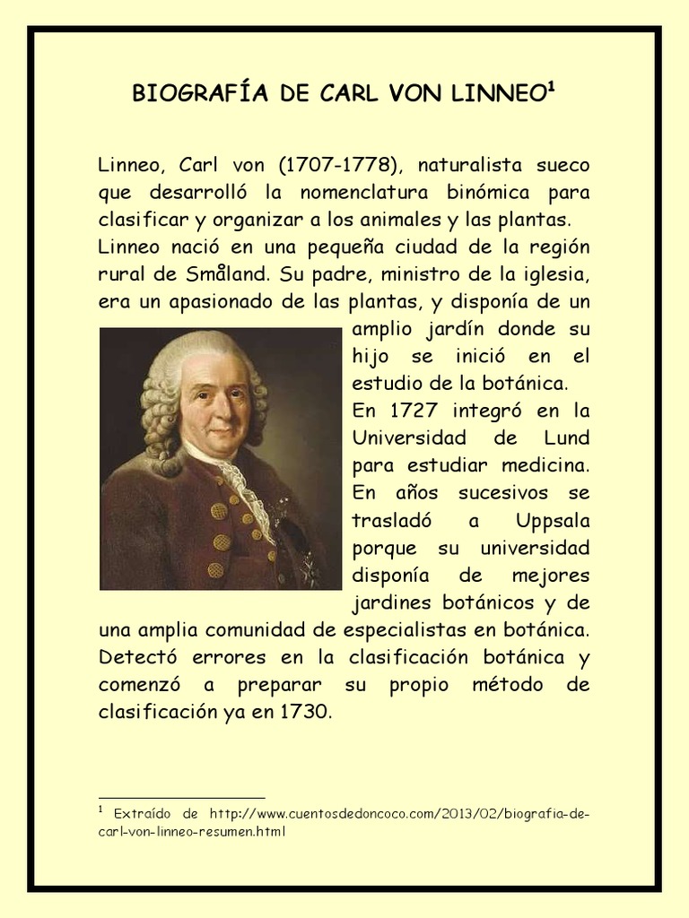 Biografía de Carl von Linneo | PDF