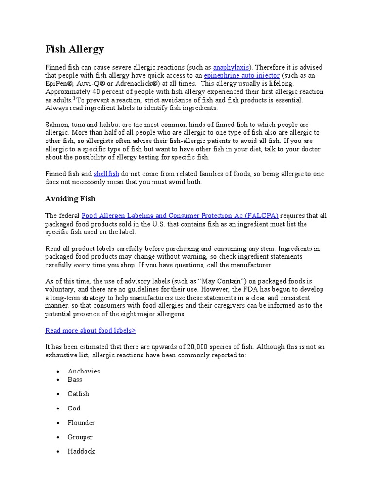 Fish Allergy Anaphylaxis Epinephrine AutoInjector PDF Food