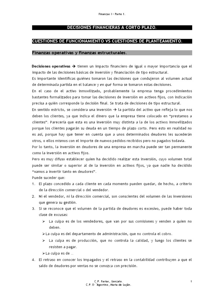 Finanzas a Corto Plazo y Operativas | PDF | Toma de decisiones ...