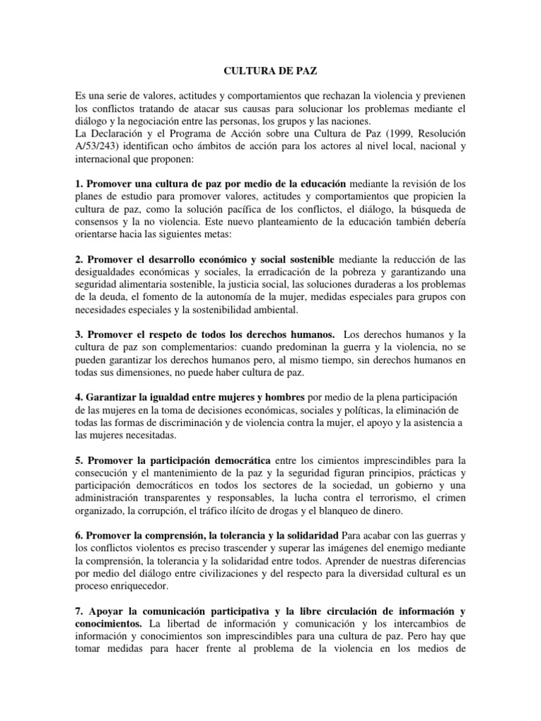 Cultura de Paz | PDF | La violencia contra las mujeres | Sustentabilidad