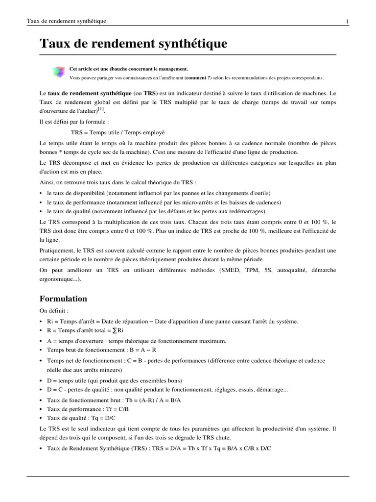 Taux de Rendement Synthétique (TRS) | PDF | Internet | Internet et Web