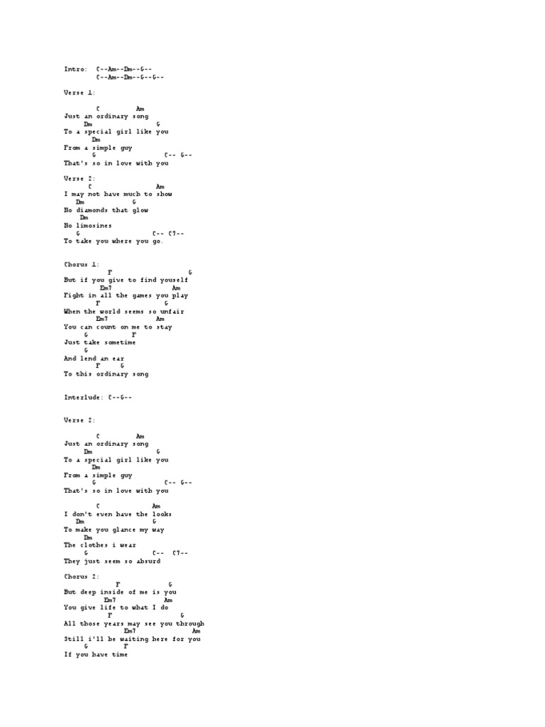 Ordinary Song Chords Pdf
