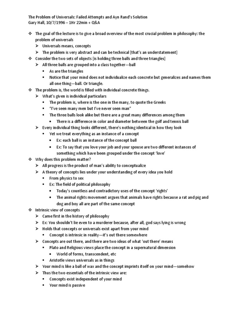 Ayn Rand's Solution to Universals Problem | PDF | Concept | Mind