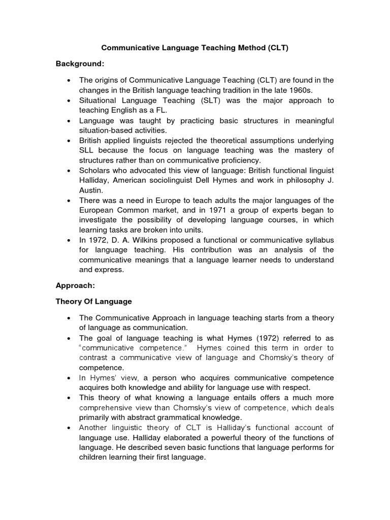 Communicative Language Teaching Method | PDF | Language Education ...