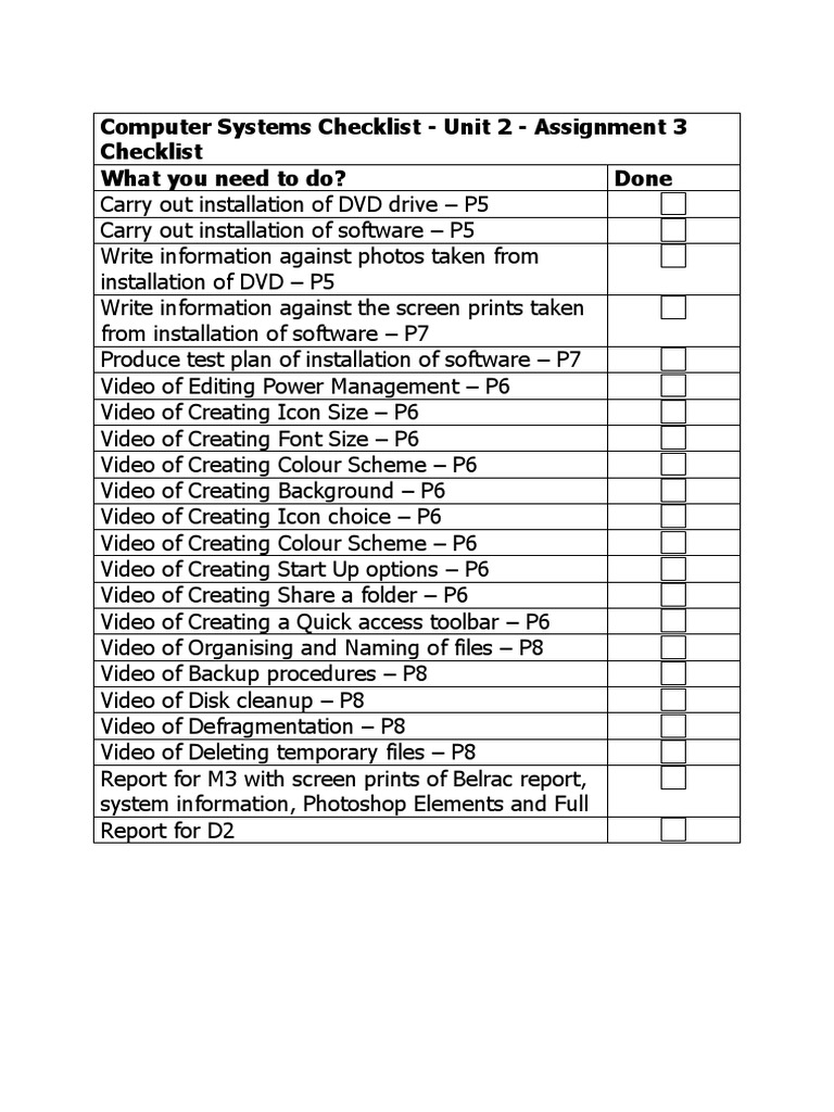Computer Systems Checklist - Unit 2 - Assignment 3 Checklist What You ...