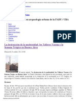 Centro de Arqueología Urbana La Destrucción de La Modernidad - Los Talleres Vasena y La Semana Trágica en Buenos Aires PDF