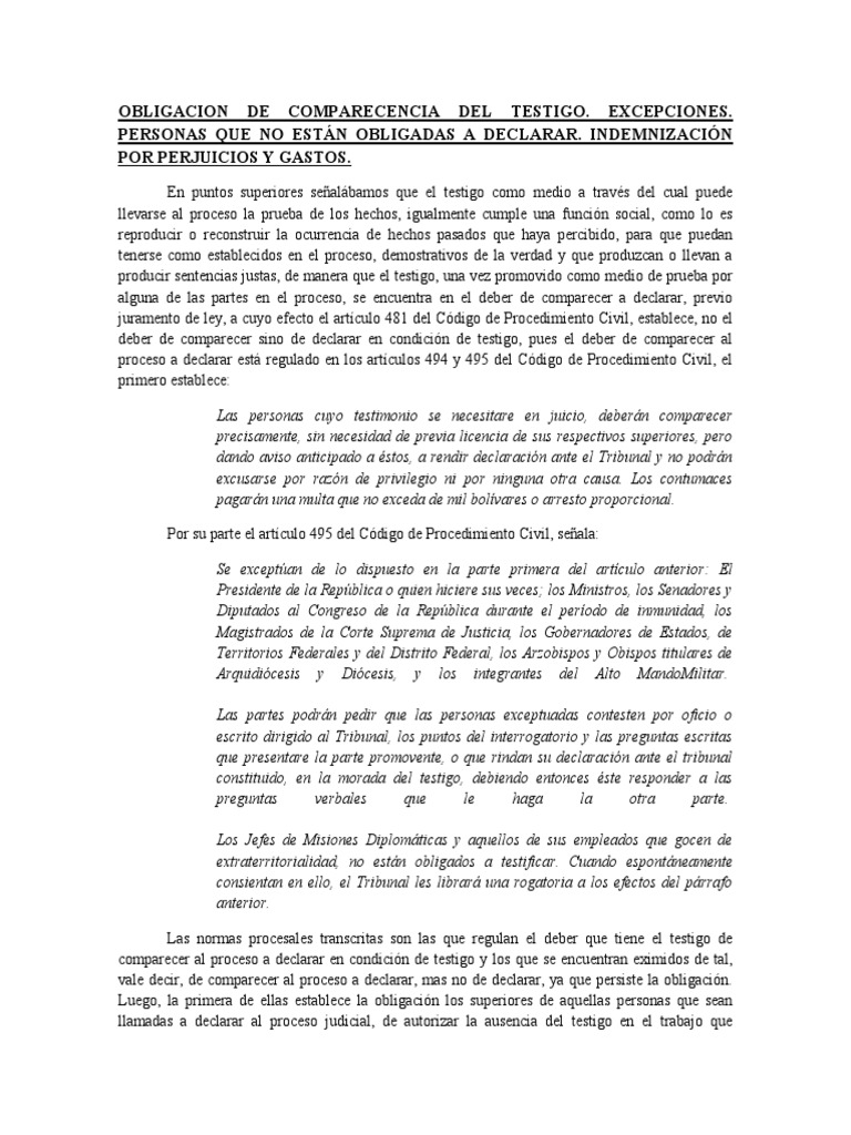 Obligacion de Comparecencia Del Testigo | Descargar gratis PDF ...