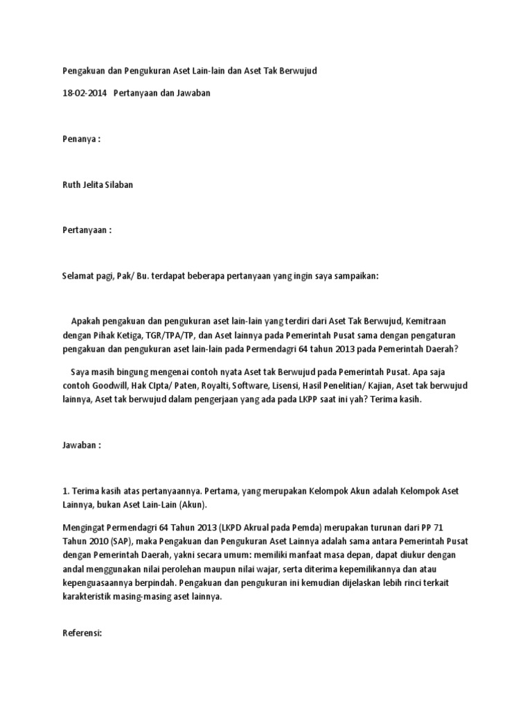 Tanya Jawab Aset Tidak Berwujud