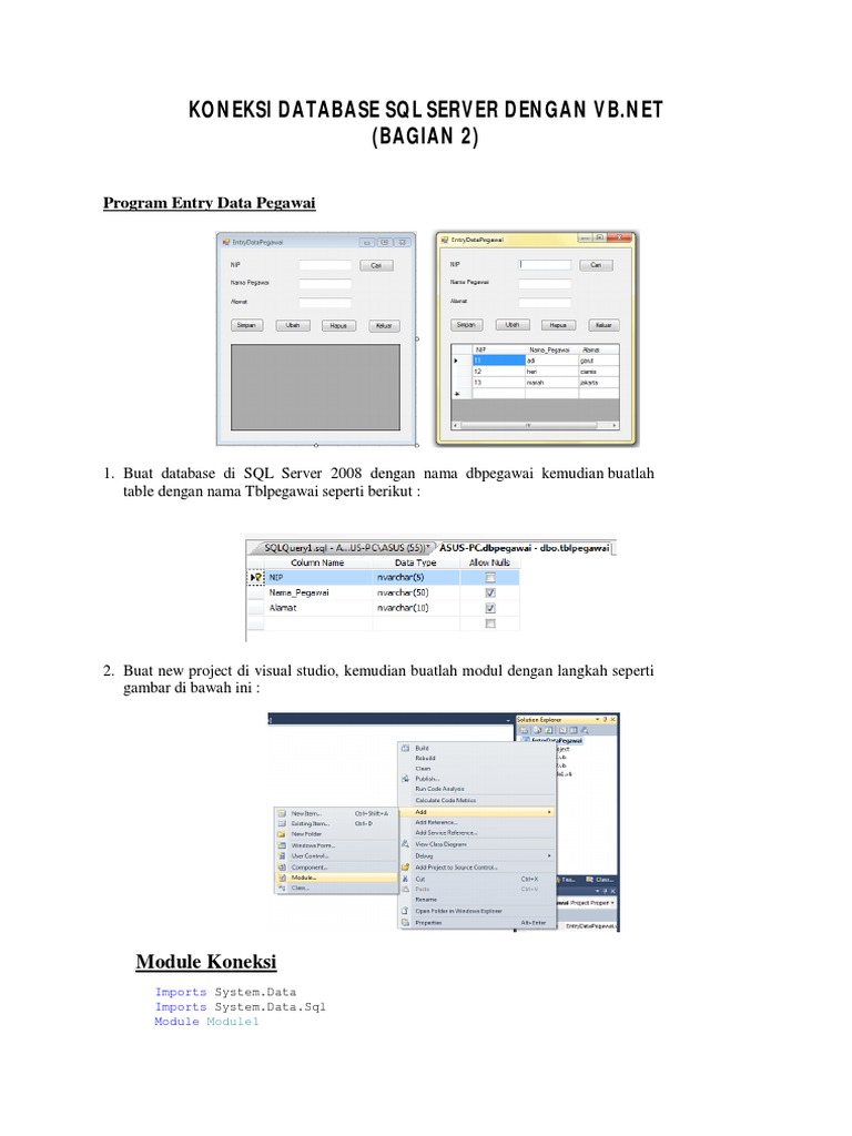Koneksi SQL Server dengan VB.NET untuk Data Pegawai | PDF
