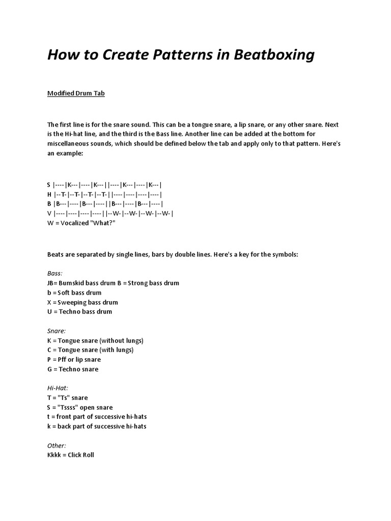 Beatboxing Pattern Creation Guide | PDF | Percussion Instruments | Drumming
