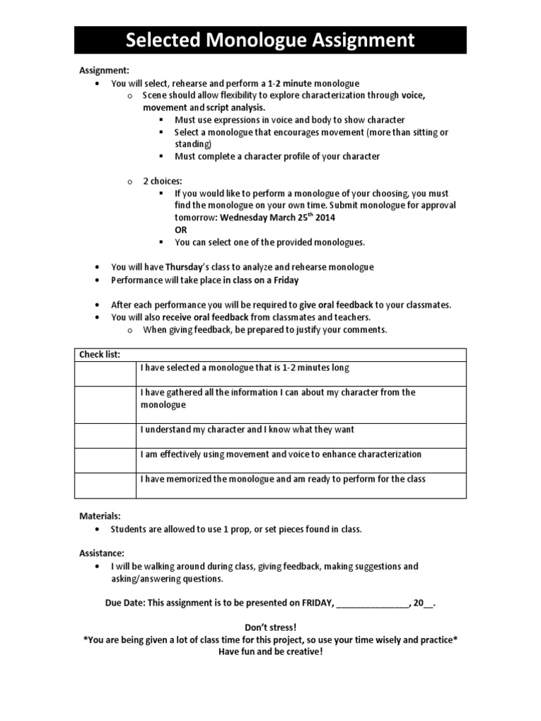 Monologue Assignment | PDF