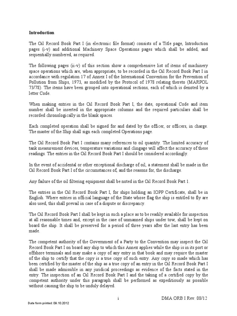 Oil Record Book Instructions and Pg1 Fuel Oil Industries